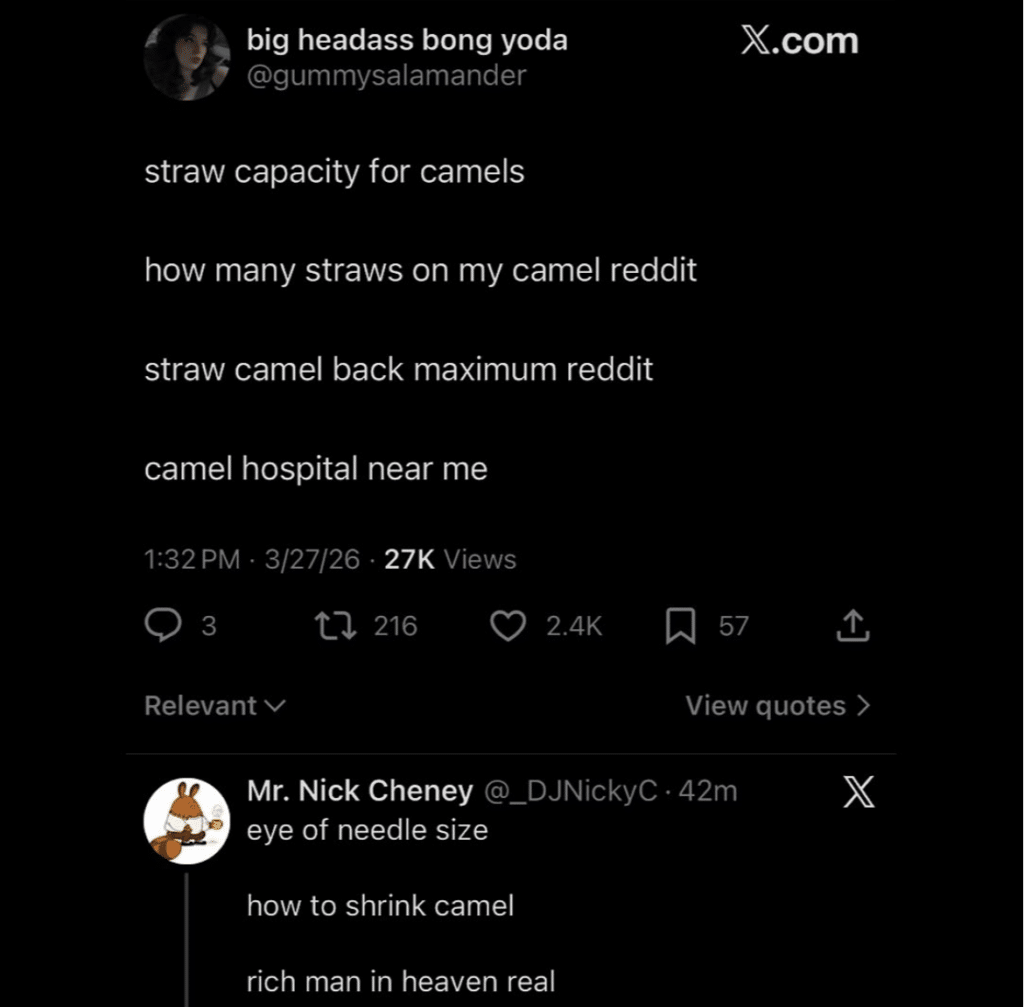 screenshot of a post that says straw capacity for camels how many straws on my camel reddit straw camel back maximum reddit camel hospital near me needle size how to shrink camel rich man in heaven real