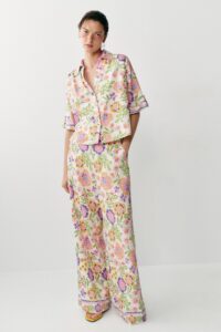 A Zara matching set in pink floral on cream
