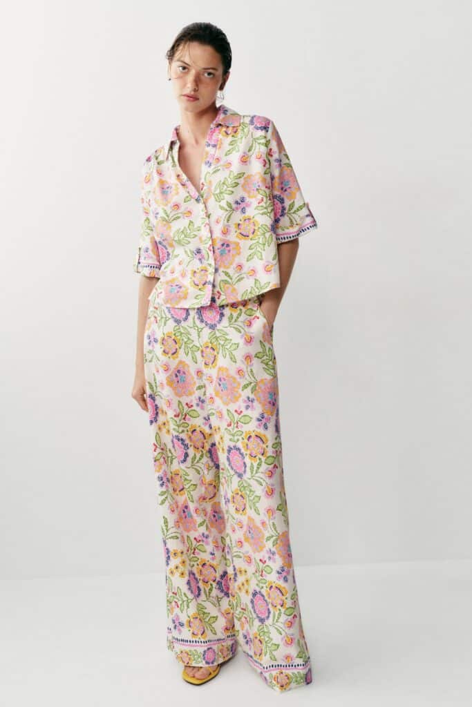 A Zara matching set in pink floral on cream 