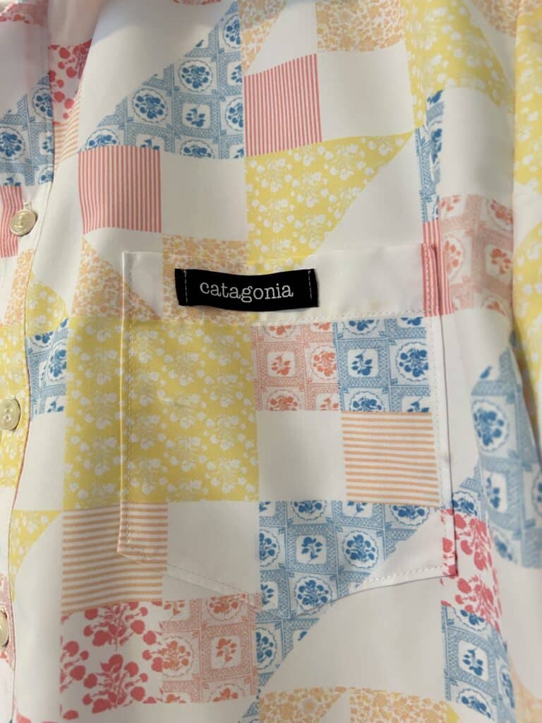 Close up of a pocket with a label that says "Catagonia: